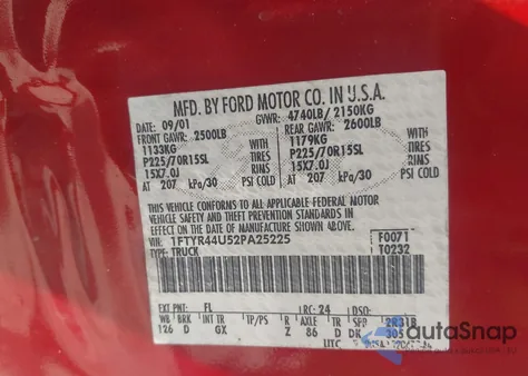 2002 Ford Ranger Edge/Tremor/Xlt from USA, damaged, VIN 1FTYR44U52PA25225